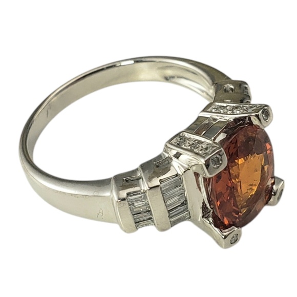 14K White Gold Spessartite Garnet and Diamond Ring Size 8  #20707 - Picture 4 of 9